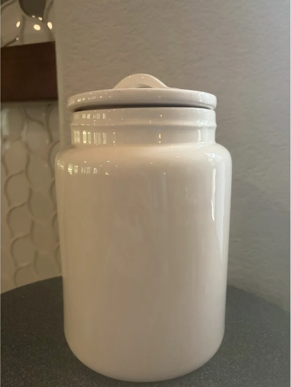 Magenta Early Release Stamped M Rae Dunn White Coffee Canister EUC
